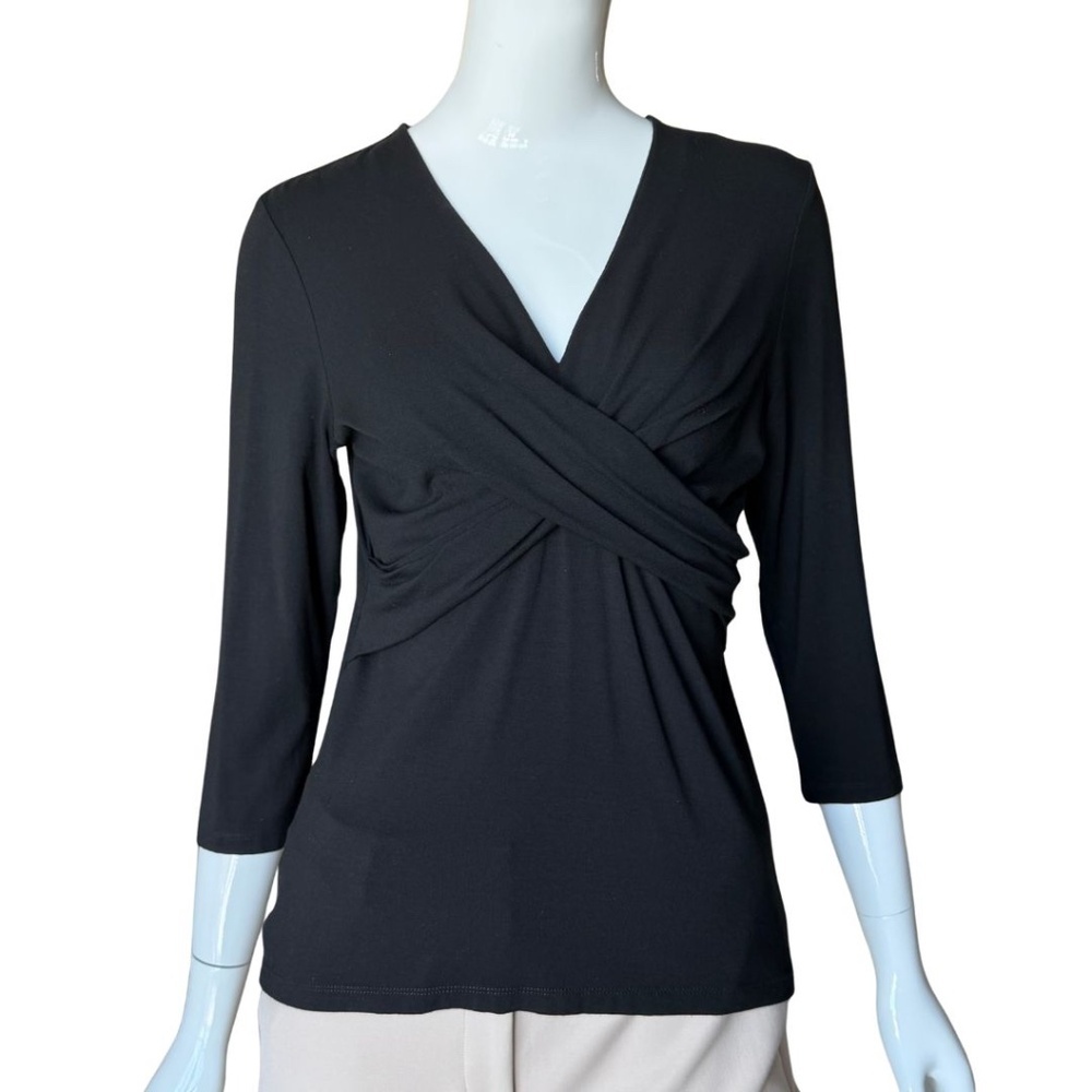 Ann Taylor (Original Ann Taylor) Faux Wrap Black 3/4 Sleeve Top Size Medium